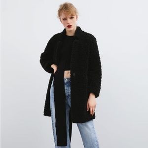 Zara Faux Shearling Coat in Black (1255/272/800)